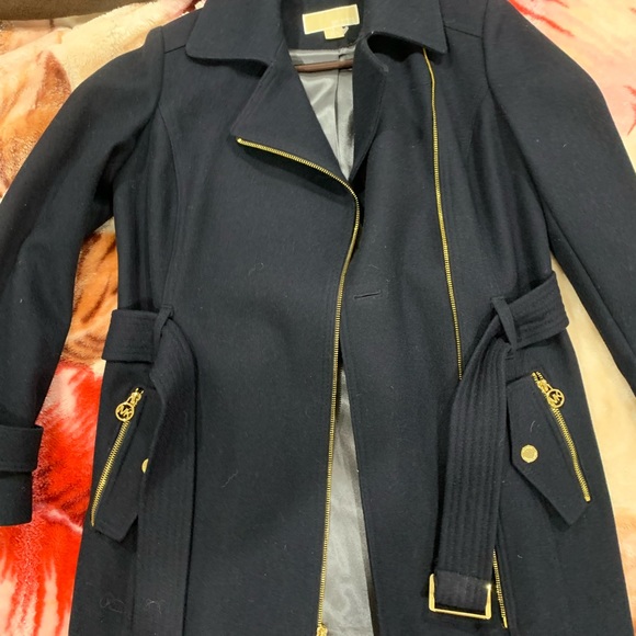 Michael Kors Women's Black Belted Asymmetrical Zip Wool Blend Coat